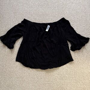 Old Navy Women's Off the Shoulder Black 3/4 Sleeve Blouse